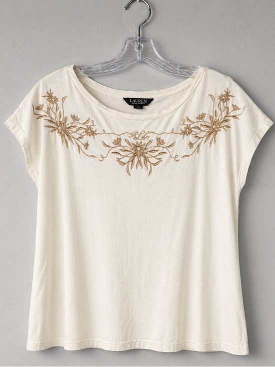 Lauren Ralph Lauren Tops - Lauren Ralph Lauren Embroidered Floral Tee Cream Short Sleeve Top
